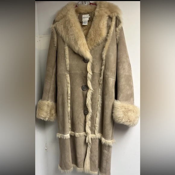 VINTAGE FACONNABLE LAMBSKIN LEATHER FUR JACKET WOMENS SIZE L COAT